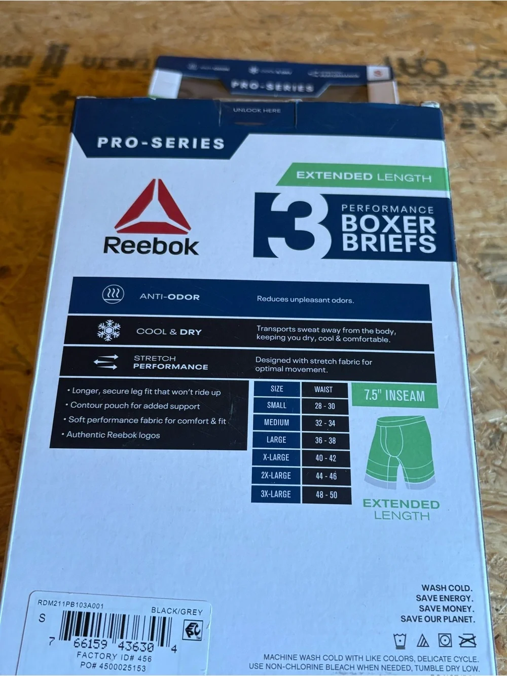 Reebok Men's Underwear Pro Series Performance Long Leg Boxer Brief, 7.5-Inch,